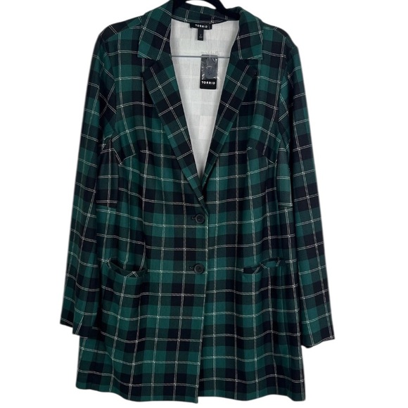 Torrid lightweight ponte knit longline plaid blazer jacket plus size 2X NWT - Picture 13 of 16